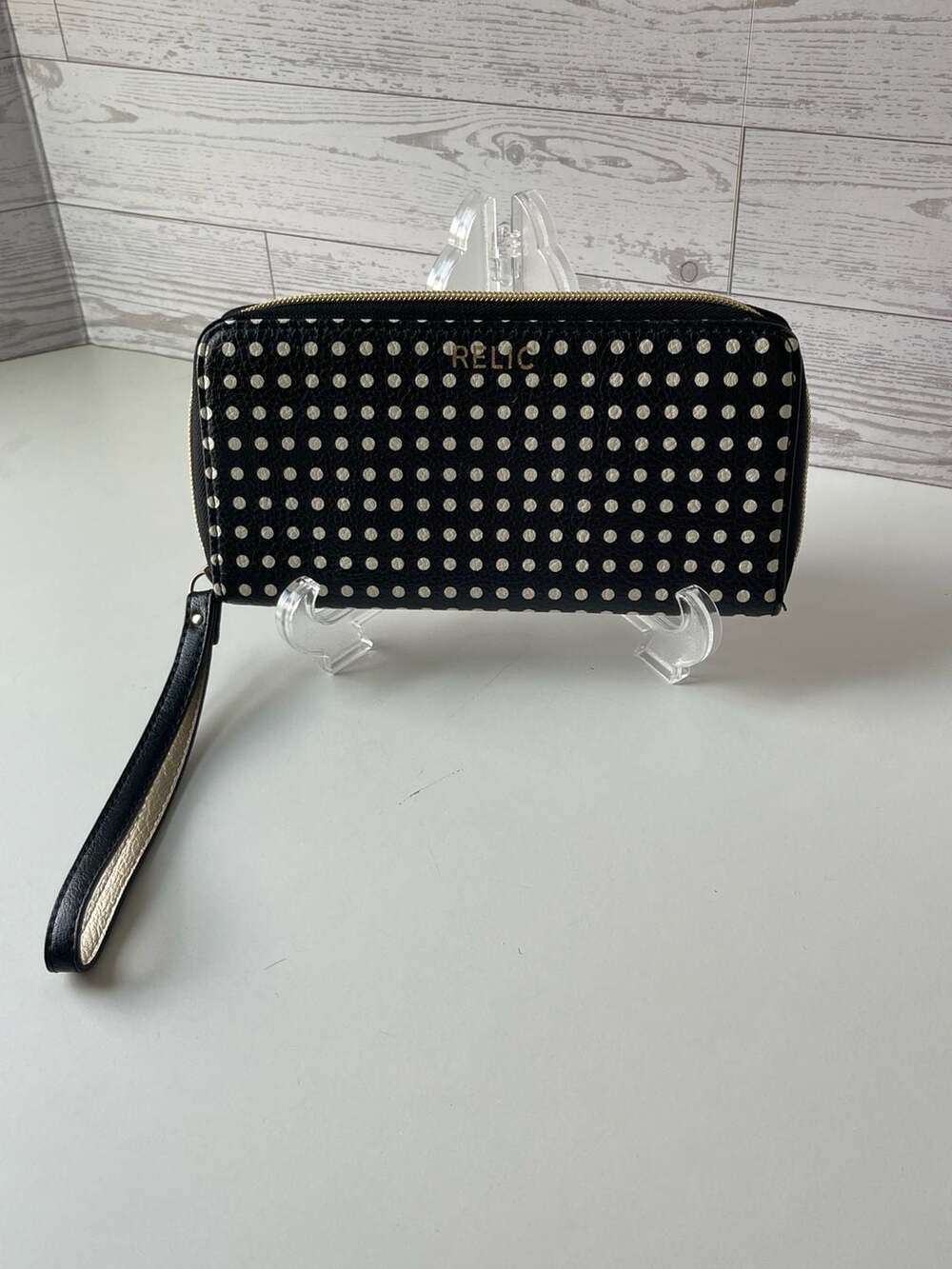 Relic Black and White Polka Dot Zip Around Wristlet Wallet